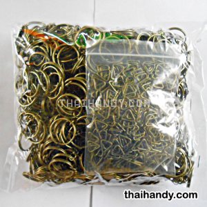 ห่วงพวงกุญแจ พร้อมโซ่ข้อต่อสามเหลี่ยม ขนาด 2 cm  บรรจุ 500 อัน สีทองรมดำ รูปเต็ม