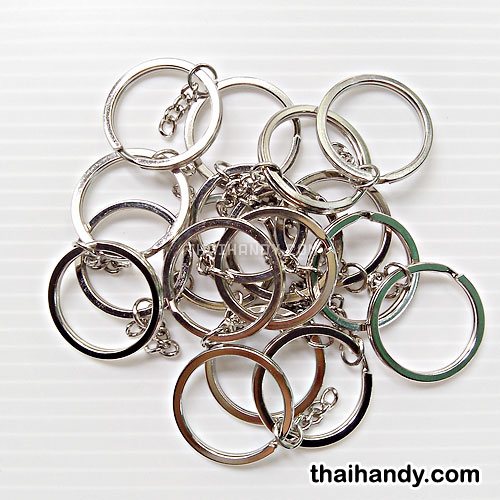 ห่วงพวงกุญแจแบนหนา พร้อมโซ่ข้อต่อกลม ขนาด 2.5 cm  บรรจุ 50 อัน สีนิเกิ้ล รูปเต็ม