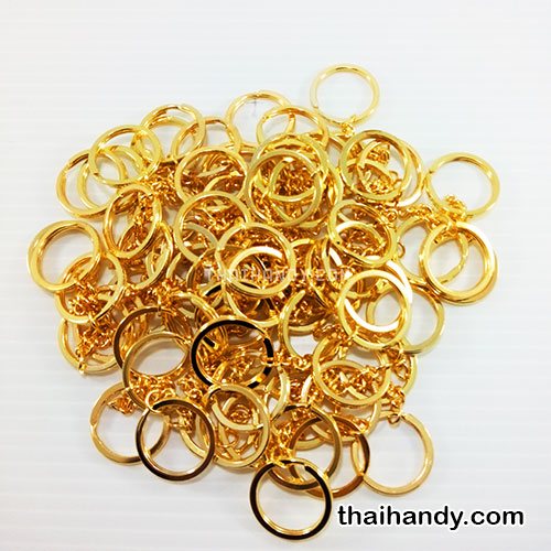 ห่วงพวงกุญแจแบนหนา พร้อมโซ่ข้อต่อสามเหลี่ยม ขนาด 2 cm  บรรจุ 100 อัน สีทอง รูปเต็ม