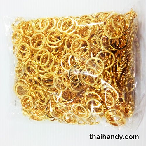 ห่วงพวงกุญแจแบนหนา พร้อมโซ่ข้อต่อสามเหลี่ยม ขนาด 2 cm  บรรจุ 500 อัน สีทอง รูปเต็ม