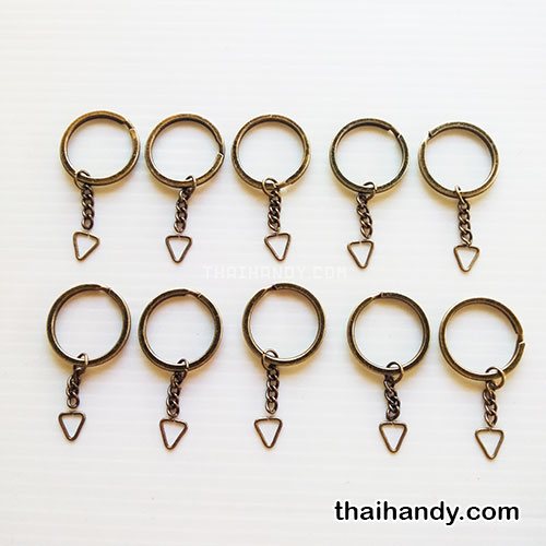 ห่วงพวงกุญแจแบนหนา พร้อมโซ่ข้อต่อสามเหลี่ยม ขนาด 2.5 cm  บรรจุ 10 อัน สีทองรมดำ รูปเต็ม