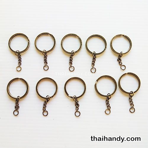 ห่วงพวงกุญแจแบนหนา พร้อมโซ่ข้อต่อกลม ขนาด 2.5 cm  บรรจุ 10 อัน สีทองรมดำ รูปเต็ม
