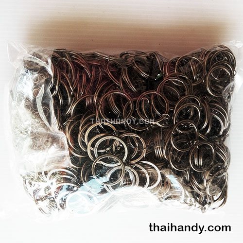 ห่วงพวงกุญแจแบนหนา พร้อมโซ่ข้อต่อกลม ขนาด 2.5 cm  บรรจุ 100 อัน สีทองรมดำ รูปเต็ม