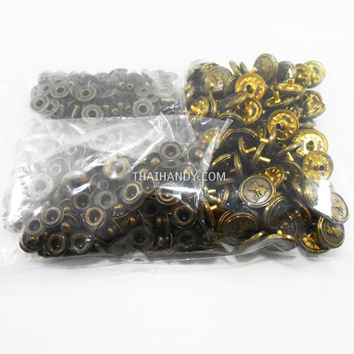กระดุมแป๊กเหล็ก ขนาดแฟนซี (vt5) บรรจุ 100 ชุด สีทองรมดำ รูปเต็ม