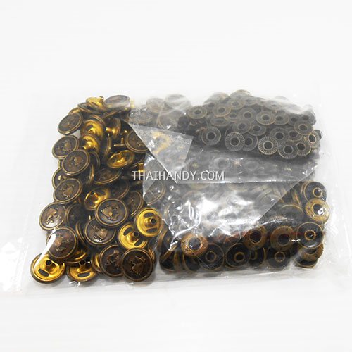 กระดุมแป๊กเหล็ก ขนาดแฟนซี (vt5) บรรจุ 100 ชุด สีทองรมดำ รูปเต็ม