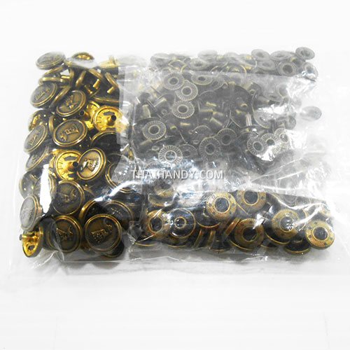 กระดุมแป๊กเหล็ก ขนาดแฟนซี (vt5) บรรจุ 100 ชุด สีทองรมดำ รูปเต็ม