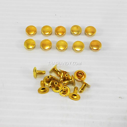 ตะปูย้ำหน้าเดียว หน้ากว้าง 8 มิล ขนาดขายาว 8 mm  บรรจุ 10 ชุด สีทอง รูปเต็ม
