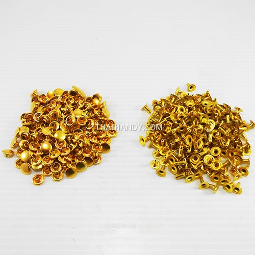 ตะปูย้ำหน้าเดียว หน้ากว้าง 8 มิล ขนาดขายาว 8 mm  บรรจุ 100 ชุด สีทอง รูปเต็ม