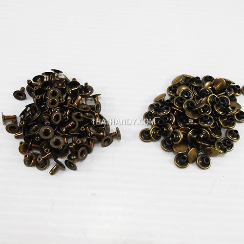 ตะปูย้ำหน้าเดียว หน้ากว้าง 8 มิล ขนาดขายาว 8 mm  บรรจุ 100 ชุด สีทองรมดำ รูปเต็ม