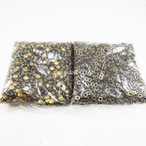 ตะปูย้ำหน้าเดียว หน้ากว้าง 8 มิล ขนาดขายาว 8 mm  บรรจุ 2000 ชุด สีทองรมดำ รูปเต็ม