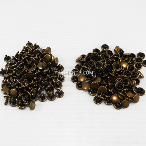ตะปูย้ำสองหน้า หน้ากว้าง 8 มิล ขนาดขายาว 8 mm  บรรจุ 100 ชุด สีทองรมดำ รูปเต็ม