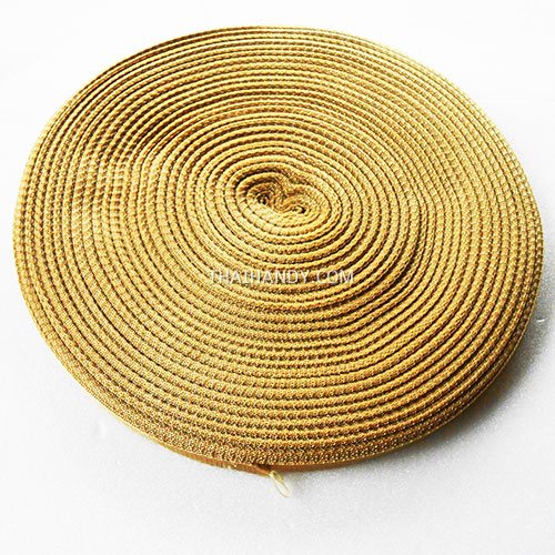 สายผ้า-ผ้ากุ๊น PP  ลายเรียบ ขนาด 3 หุน (1 cm) บรรจุ 50 เมตร สีกากีแกมทอง รูปเต็ม