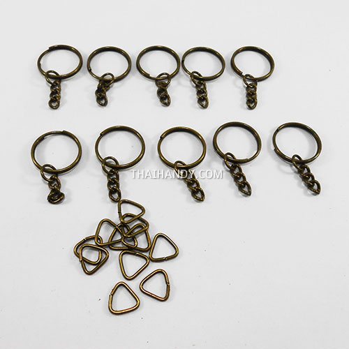 ห่วงพวงกุญแจ พร้อมโซ่ข้อต่อสามเหลี่ยม ขนาด 1.8 cm  บรรจุ 10 อัน สีทองรมดำ รูปเต็ม