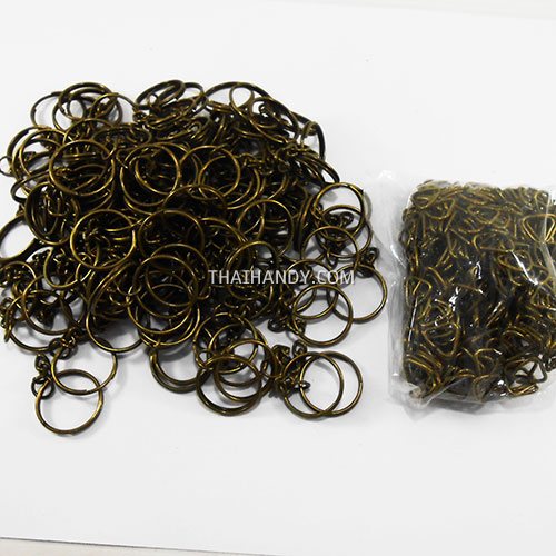 ห่วงพวงกุญแจ พร้อมโซ่ข้อต่อสามเหลี่ยม ขนาด 1.8 cm  บรรจุ 100 อัน สีทองรมดำ รูปเต็ม