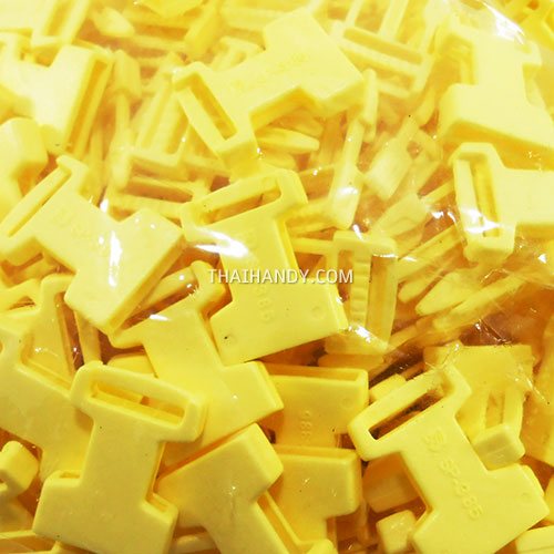 ตัวล็อคสายก้ามปูสี่เหลี่ยม พลาสติก ขนาด 1/2 นิ้ว (4 หุน) บรรจุ 100 อัน สีเหลือง รูปเต็ม