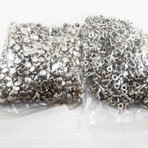 ตะปูย้ำหน้าเดียว หน้ากว้าง 8 มิล ขนาดขายาว 12 mm  บรรจุ 2000 ชุด สีนิเกิ้ล รูปเต็ม