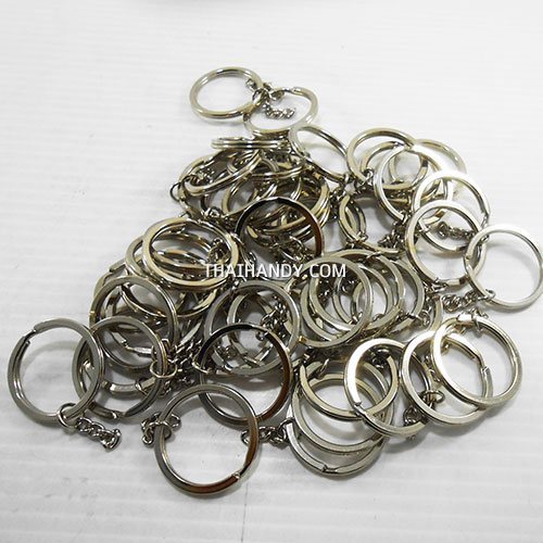ห่วงพวงกุญแจแบนหนา พร้อมโซ่ข้อต่อสามเหลี่ยม ขนาด 2 cm  บรรจุ 100 อัน สีนิเกิ้ล รูปเต็ม