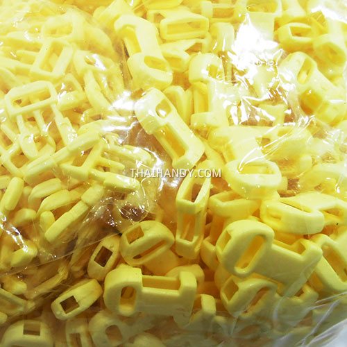 ตัวล็อคสายก้ามปูสี่เหลี่ยม พลาสติก ขนาด 3/8 นิ้ว (3 หุน) บรรจุ 100 อัน สีเหลือง รูปเต็ม