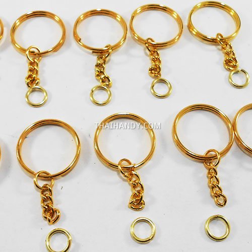 ห่วงพวงกุญแจ พร้อมโซ่ข้อต่อกลม ขนาด 2 cm  บรรจุ 5 อัน สีทอง รูปเต็ม