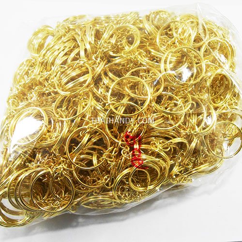 ห่วงพวงกุญแจ พร้อมโซ่ข้อต่อกลม ขนาด 2 cm  บรรจุ 500 อัน สีทอง รูปเต็ม