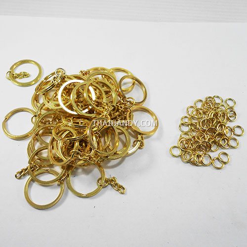 ห่วงพวงกุญแจแบนหนา พร้อมโซ่ข้อต่อกลม ขนาด 2 cm  บรรจุ 100 อัน สีทอง รูปเต็ม