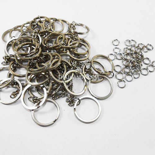 ห่วงพวงกุญแจแบนหนา พร้อมโซ่ข้อต่อกลม ขนาด 2 cm  บรรจุ 100 อัน สีนิเกิ้ล รูปเต็ม