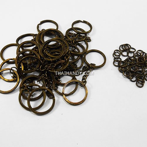 ห่วงพวงกุญแจแบนหนา พร้อมโซ่ข้อต่อกลม ขนาด 2 cm  บรรจุ 100 อัน สีทองรมดำ รูปเต็ม