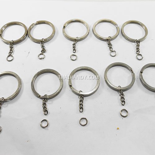 ห่วงพวงกุญแจแบนหนา พร้อมโซ่ข้อต่อกลม ขนาด 3 cm  บรรจุ 10 อัน สีนิเกิ้ล รูปเต็ม