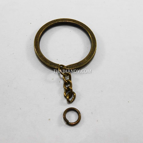 ห่วงพวงกุญแจแบนหนา พร้อมโซ่ข้อต่อกลม ขนาด 3 cm  บรรจุ 10 อัน สีทองรมดำ รูปเต็ม