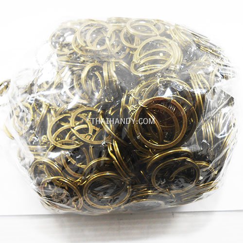 ห่วงพวงกุญแจแบนหนา พร้อมโซ่ข้อต่อกลม ขนาด 3 cm  บรรจุ 500 อัน สีทองรมดำ รูปเต็ม