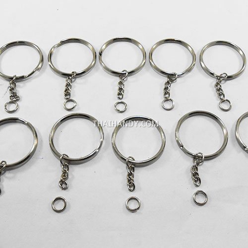ห่วงพวงกุญแจ พร้อมโซ่ข้อต่อกลม ขนาด 3 cm  บรรจุ 10 อัน สีนิเกิ้ล รูปเต็ม