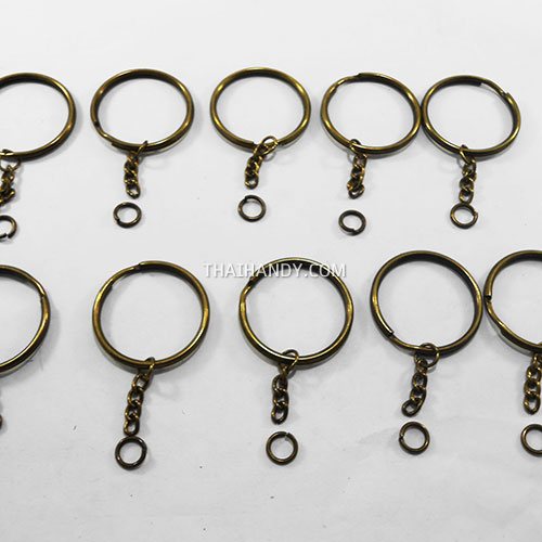 ห่วงพวงกุญแจ พร้อมโซ่ข้อต่อกลม ขนาด 3 cm  บรรจุ 10 อัน สีทองรมดำ รูปเต็ม