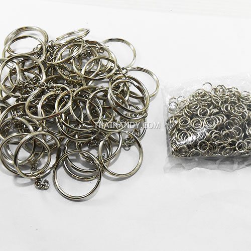 ห่วงพวงกุญแจ พร้อมโซ่ข้อต่อกลม ขนาด 3 cm  บรรจุ 100 อัน สีนิเกิ้ล รูปเต็ม