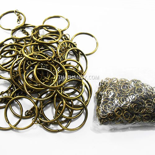 ห่วงพวงกุญแจ พร้อมโซ่ข้อต่อกลม ขนาด 3 cm  บรรจุ 100 อัน สีทองรมดำ รูปเต็ม