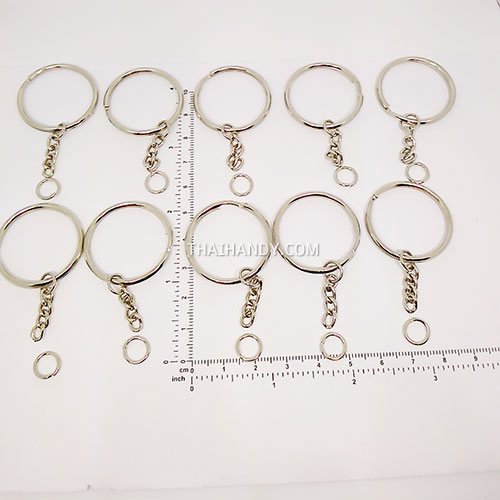 ห่วงพวงกุญแจ พร้อมโซ่ข้อต่อกลม ขนาด 2.5 cm  บรรจุ 10 อัน สีนิเกิ้ล รูปเต็ม