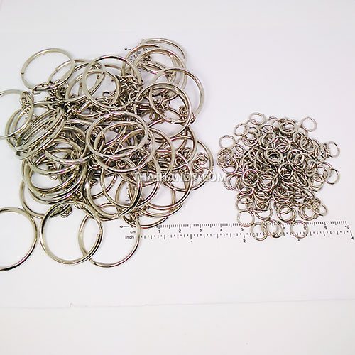 ห่วงพวงกุญแจ พร้อมโซ่ข้อต่อกลม ขนาด 2.5 cm  บรรจุ 100 อัน สีนิเกิ้ล รูปเต็ม