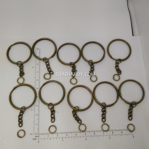 ห่วงพวงกุญแจ พร้อมโซ่ข้อต่อกลม ขนาด 2.5 cm  บรรจุ 10 อัน สีทองรมดำ รูปเต็ม
