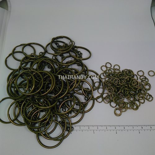 ห่วงพวงกุญแจ พร้อมโซ่ข้อต่อกลม ขนาด 2.5 cm  บรรจุ 100 อัน สีทองรมดำ รูปเต็ม