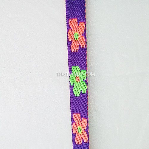 สายผ้า-ผ้ากุ๊น Cotton (ฝ้าย) การ์ตูน 2 หน้า ขนาด 3 หุน (1 cm) บรรจุ 1 เมตร สีม่วงดอกไม้ รูปเต็ม
