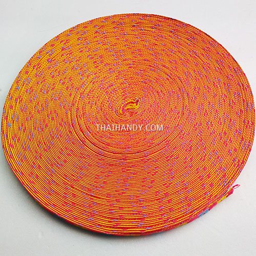 สายผ้า-ผ้ากุ๊น Cotton (ฝ้าย) การ์ตูน 2 หน้า ขนาด 3 หุน (1 cm) บรรจุ 50 เมตร สีชมพูเหลืองดอกไม้ รูปเต็ม