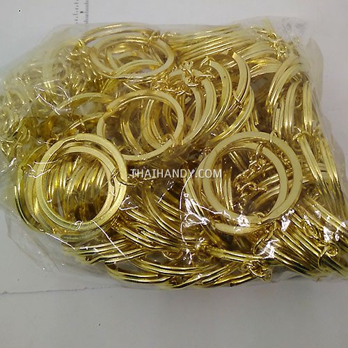ห่วงพวงกุญแจแบนหนา พร้อมโซ่ข้อต่อกลม ขนาด 2.5 cm  บรรจุ 100 อัน สีทอง รูปเต็ม