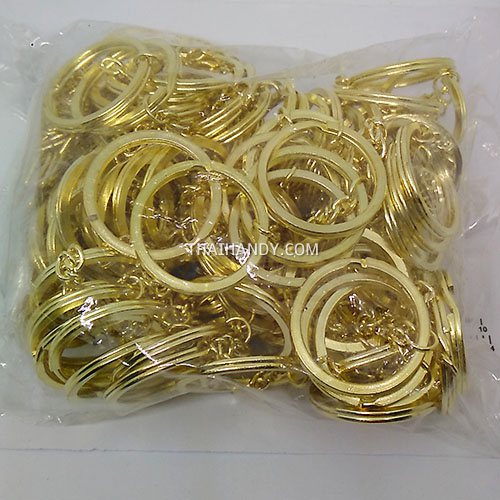 ห่วงพวงกุญแจแบนหนา พร้อมโซ่ข้อต่อสามเหลี่ยม ขนาด 2.5 cm  บรรจุ 100 อัน สีทอง รูปเต็ม