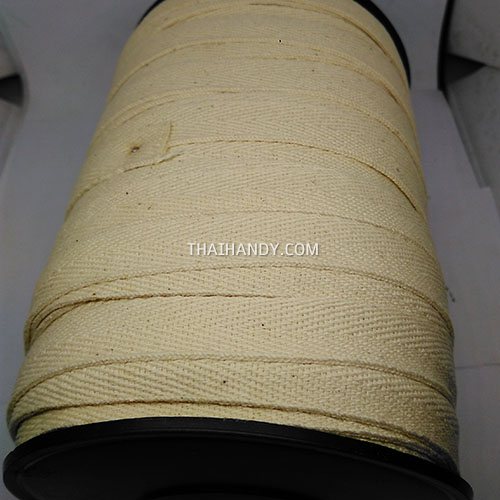 สายผ้า-ผ้ากุ๊น Cotton (ฝ้าย) ลายก้างปลา ขนาด 4 หุน (1.3 cm) บรรจุ 100 หลา สีด้ายดิบ รูปเต็ม