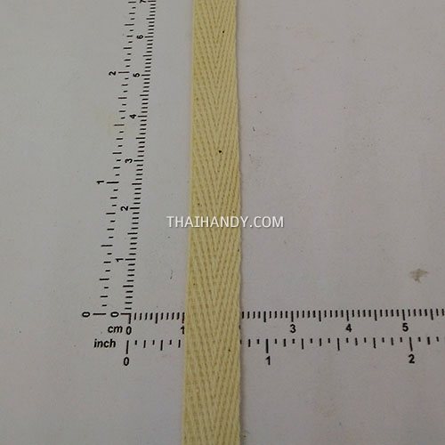 สายผ้า-ผ้ากุ๊น Cotton (ฝ้าย) ลายก้างปลา ขนาด 3 หุน (1 cm) บรรจุ 1 เมตร สีด้ายดิบ รูปเต็ม