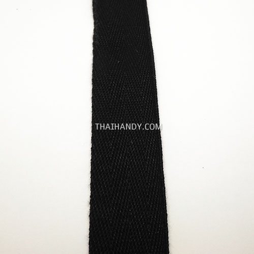 สายผ้า-ผ้ากุ๊น Cotton (ฝ้าย) ลายก้างปลา ขนาด 1 นิ้ว บรรจุ 1 เมตร สีดำ รูปเต็ม