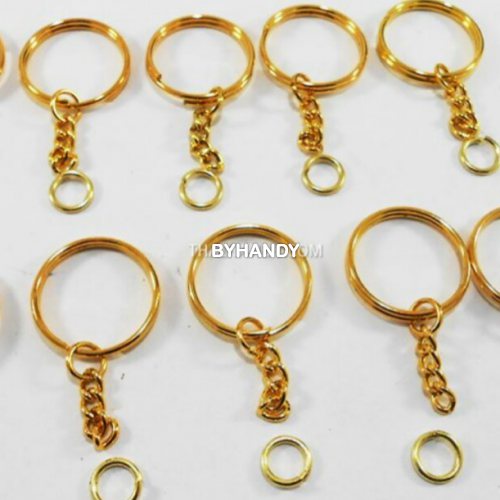 ห่วงพวงกุญแจ พร้อมโซ่ข้อต่อกลม ขนาด 2.5 cm  บรรจุ 10 อัน สีทอง รูปเต็ม