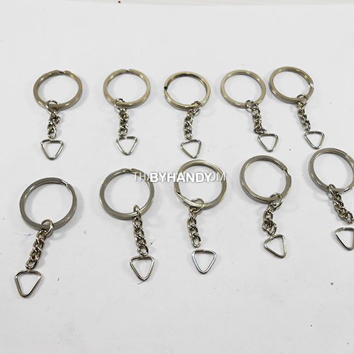 ห่วงพวงกุญแจแบนหนา พร้อมโซ่ข้อต่อสามเหลี่ยม ขนาด 3 cm  บรรจุ 10 อัน สีนิเกิ้ล รูปเต็ม