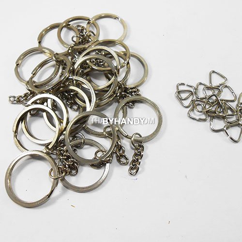 ห่วงพวงกุญแจแบนหนา พร้อมโซ่ข้อต่อสามเหลี่ยม ขนาด 3 cm  บรรจุ 100 อัน สีนิเกิ้ล รูปเต็ม