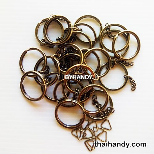 ห่วงพวงกุญแจแบนหนา พร้อมโซ่ข้อต่อสามเหลี่ยม ขนาด 3 cm  บรรจุ 100 อัน สีทองรมดำ รูปเต็ม