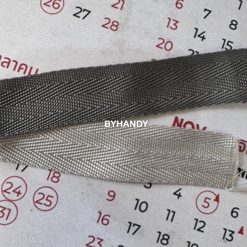 สายผ้า-ผ้ากุ๊น PP  ลายก้างปลา ขนาด 1 นิ้ว บรรจุ 50 เมตร สีเทาอ่อน รูปเต็ม